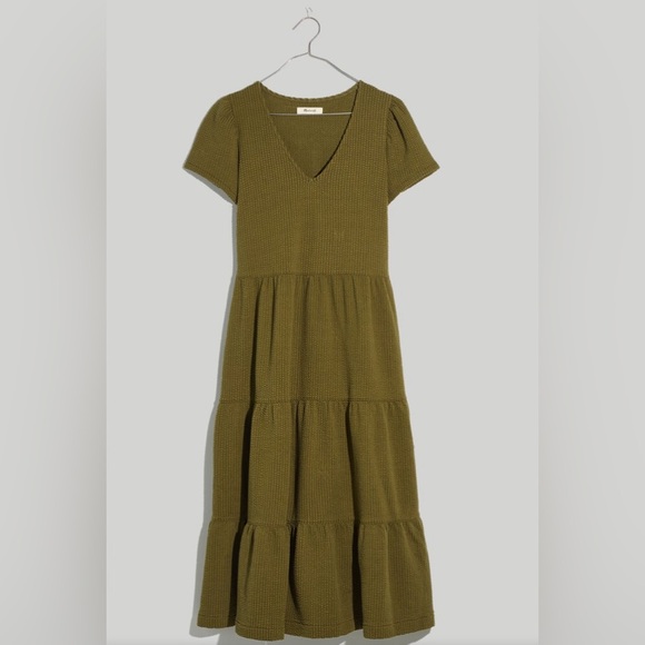 Madewell Seersucker V-Neck Midi Dress, green, small, EUC - Picture 7 of 7